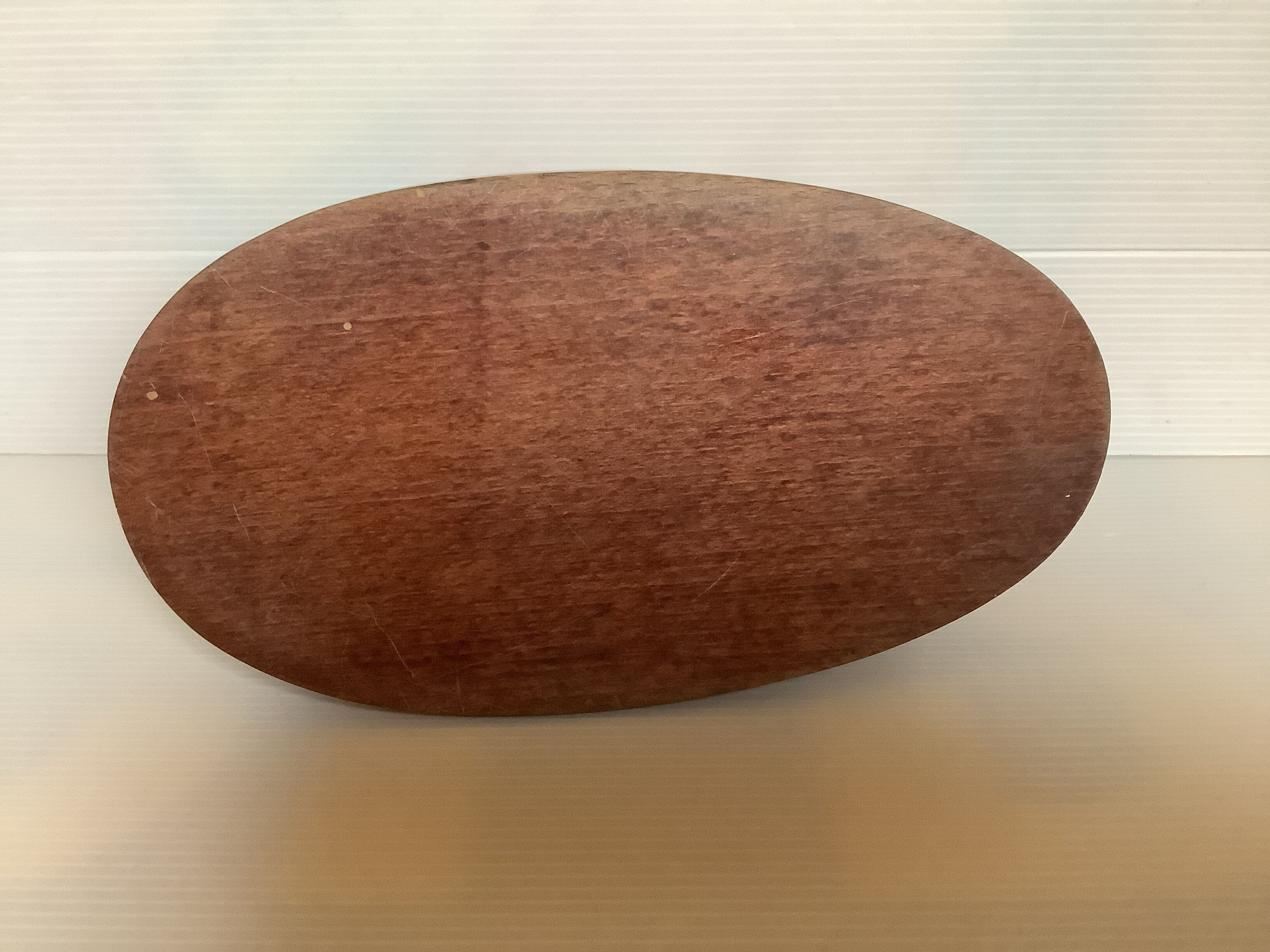 Old brutalist varnished wooden pencil pot