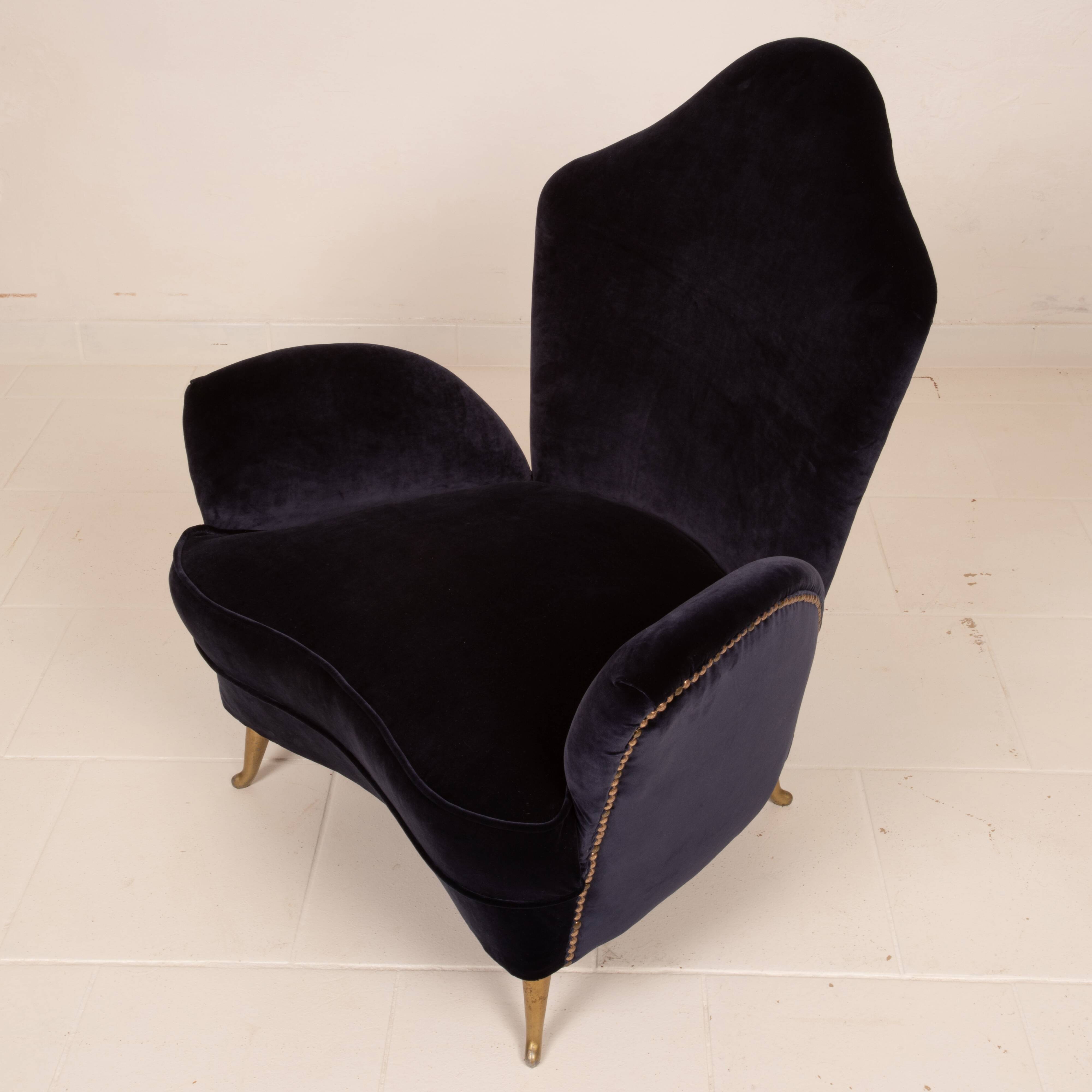 Fauteuil en velours de style mid-century Cesare Lacca pour ISA Bergamo