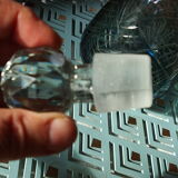Carafe in worked glass, blue chandelier and its faceted cap