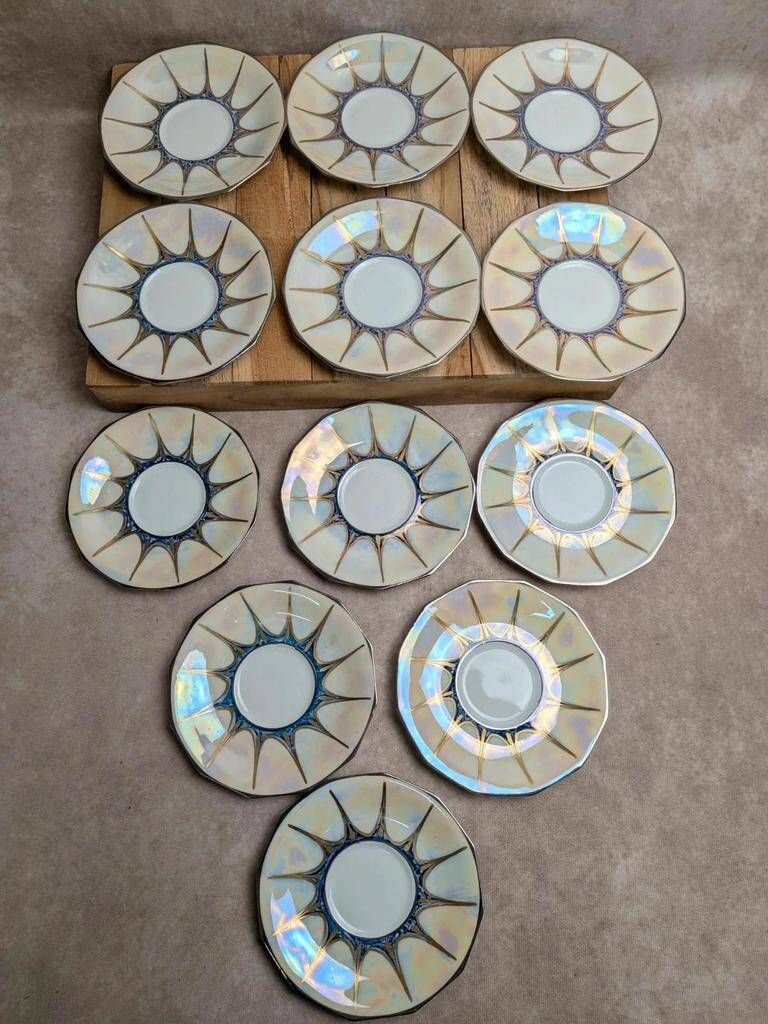 Art Deco coffee service Limoges Unique signed Pailles – 27 pieces in iridescent porcelain