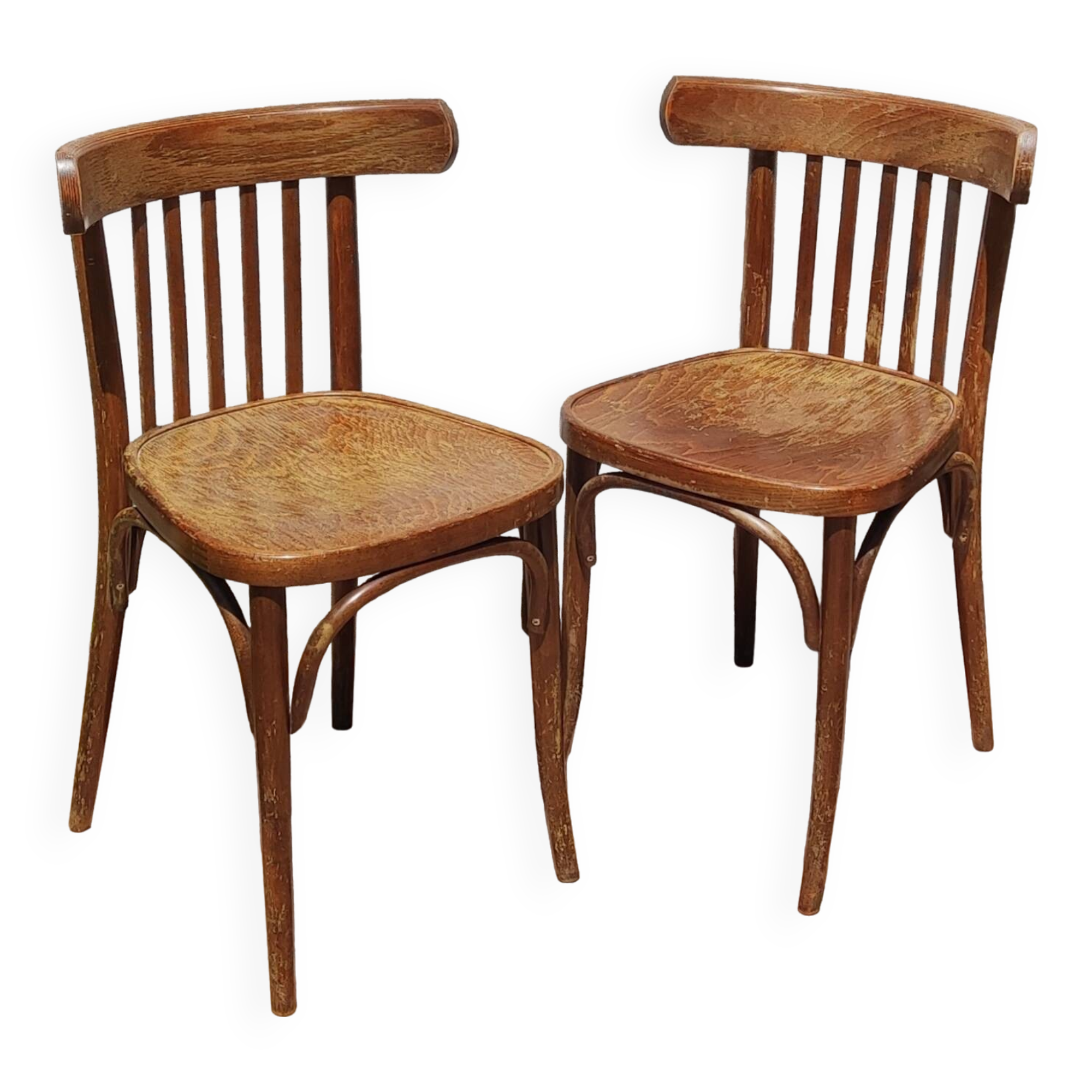Set of 2 vintage wooden bistro chairs