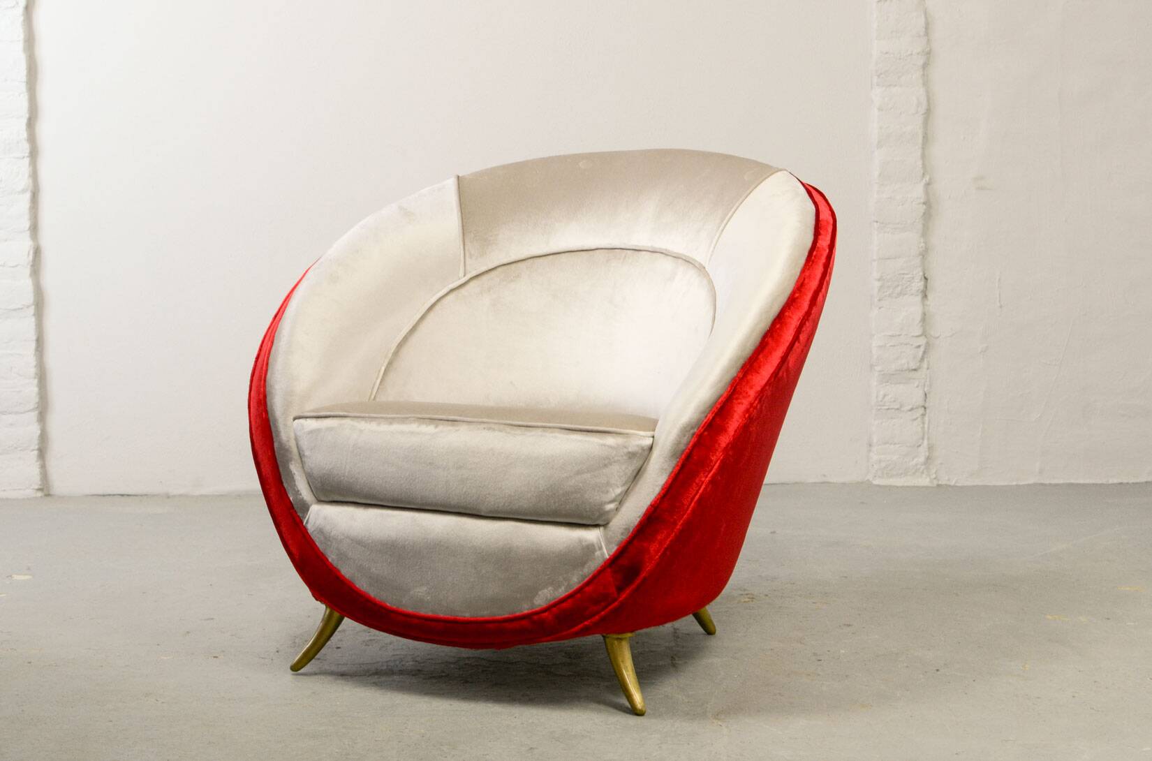 Guglielmo Veronesi Silver & Red Velvet Italian Lounge Chair for ISA Bergamo