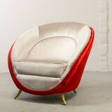 Guglielmo Veronesi Silver & Red Velvet Italian Lounge Chair for ISA Bergamo