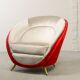 Guglielmo Veronesi Silver & Red Velvet Italian Lounge Chair for ISA Bergamo