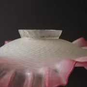 French Vintage 1930s Patterned Pink And White Frilled Glass Shade