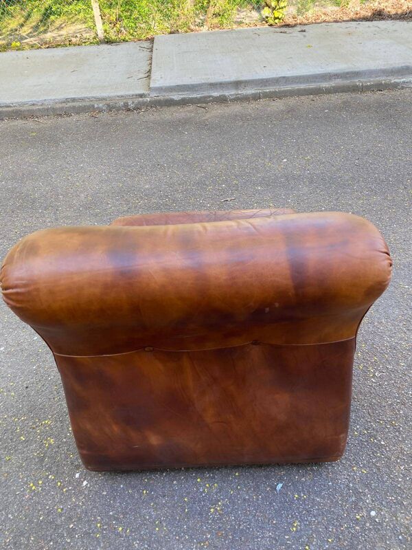 Canapé modulaire en cuir marron de cognac Italie 1970