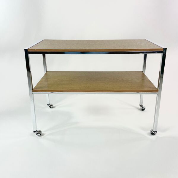 Table sur roulettes, plateau stratifié et pieds Eiffel métalliques, circa 1950