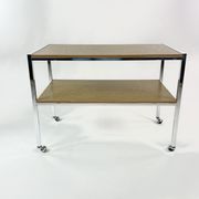 Table on wheels, laminate top and metal Eiffel legs, circa 1950