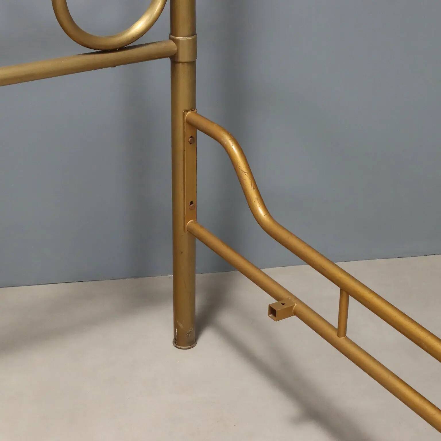 Antique double brass bed with decorations, Italy, 20th century.