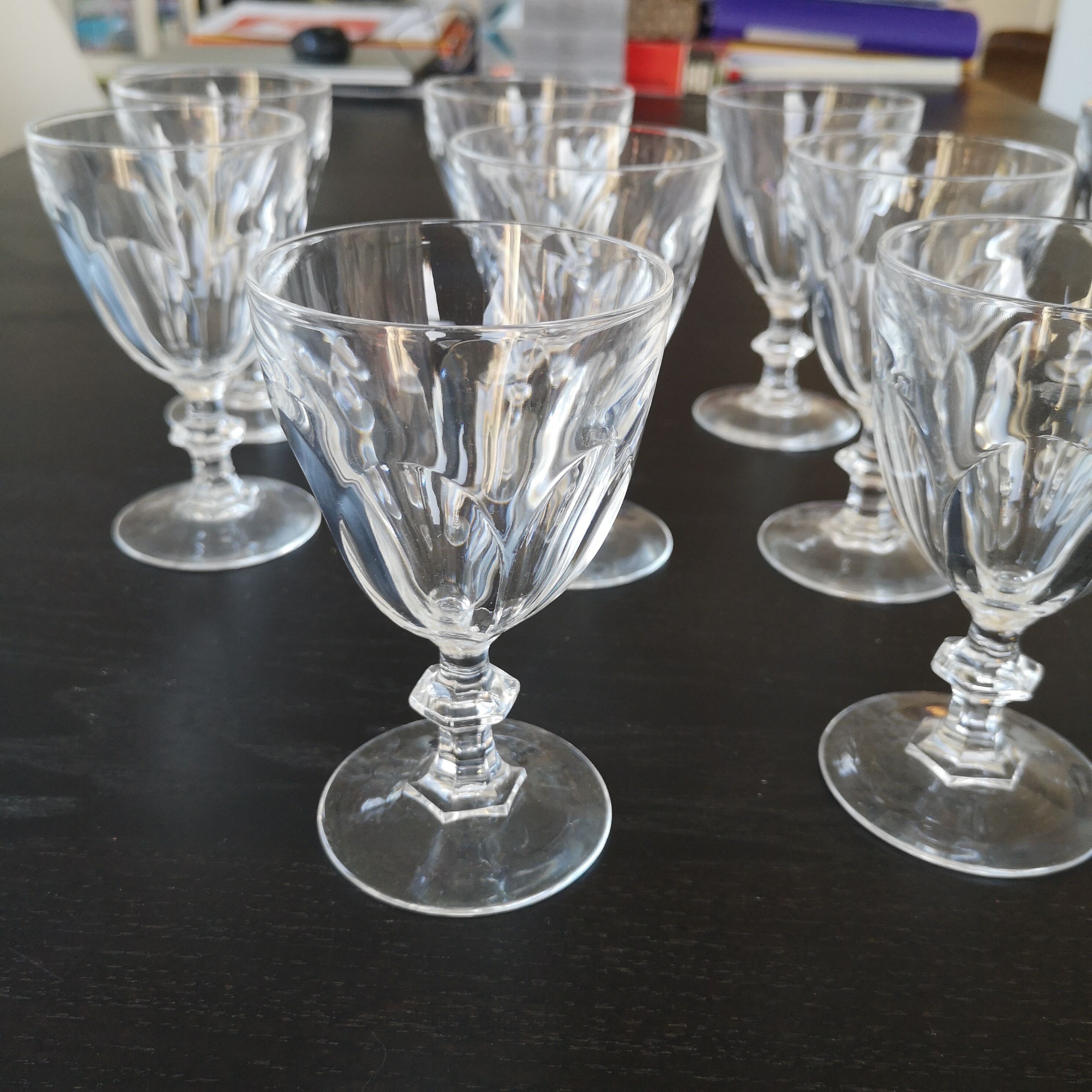 10 old crystal water glasses