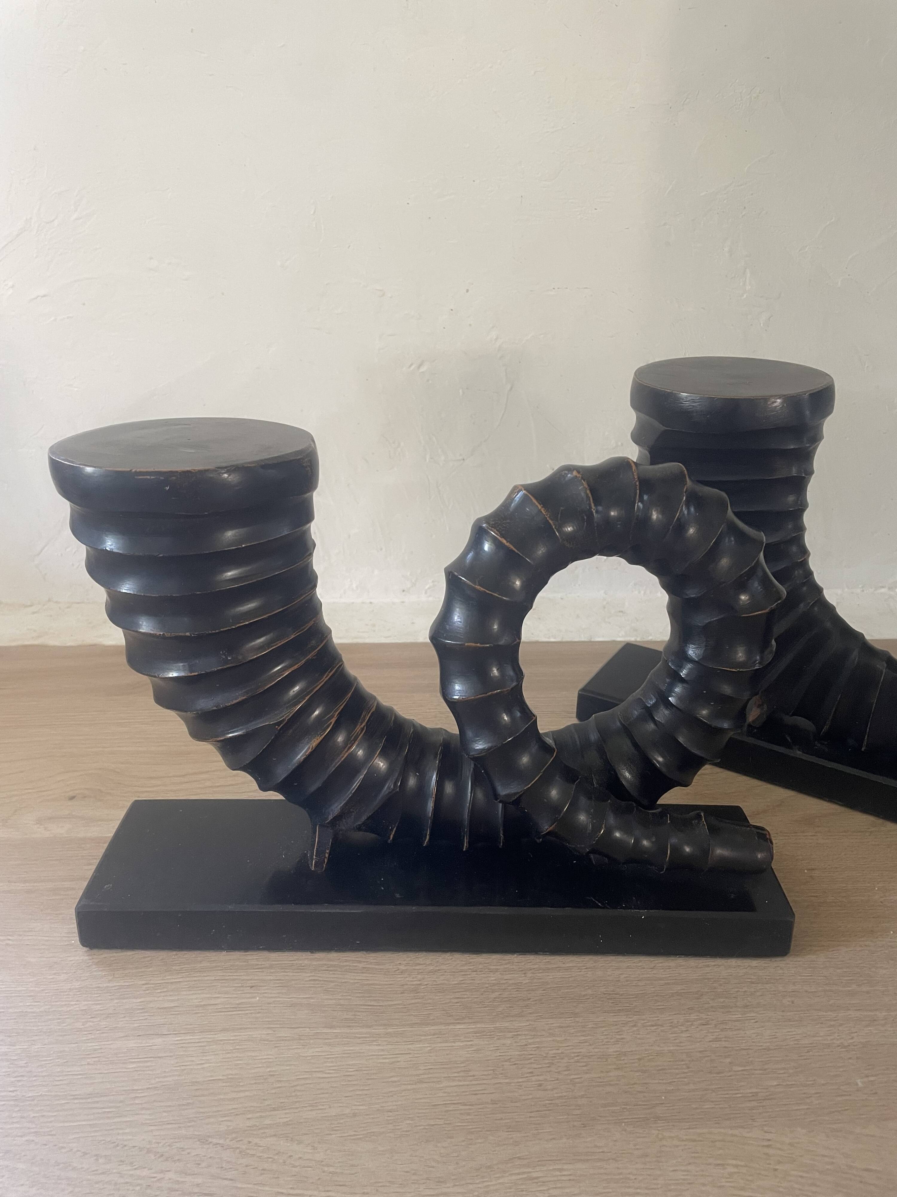 vintage sculptural bookends, ram's horns