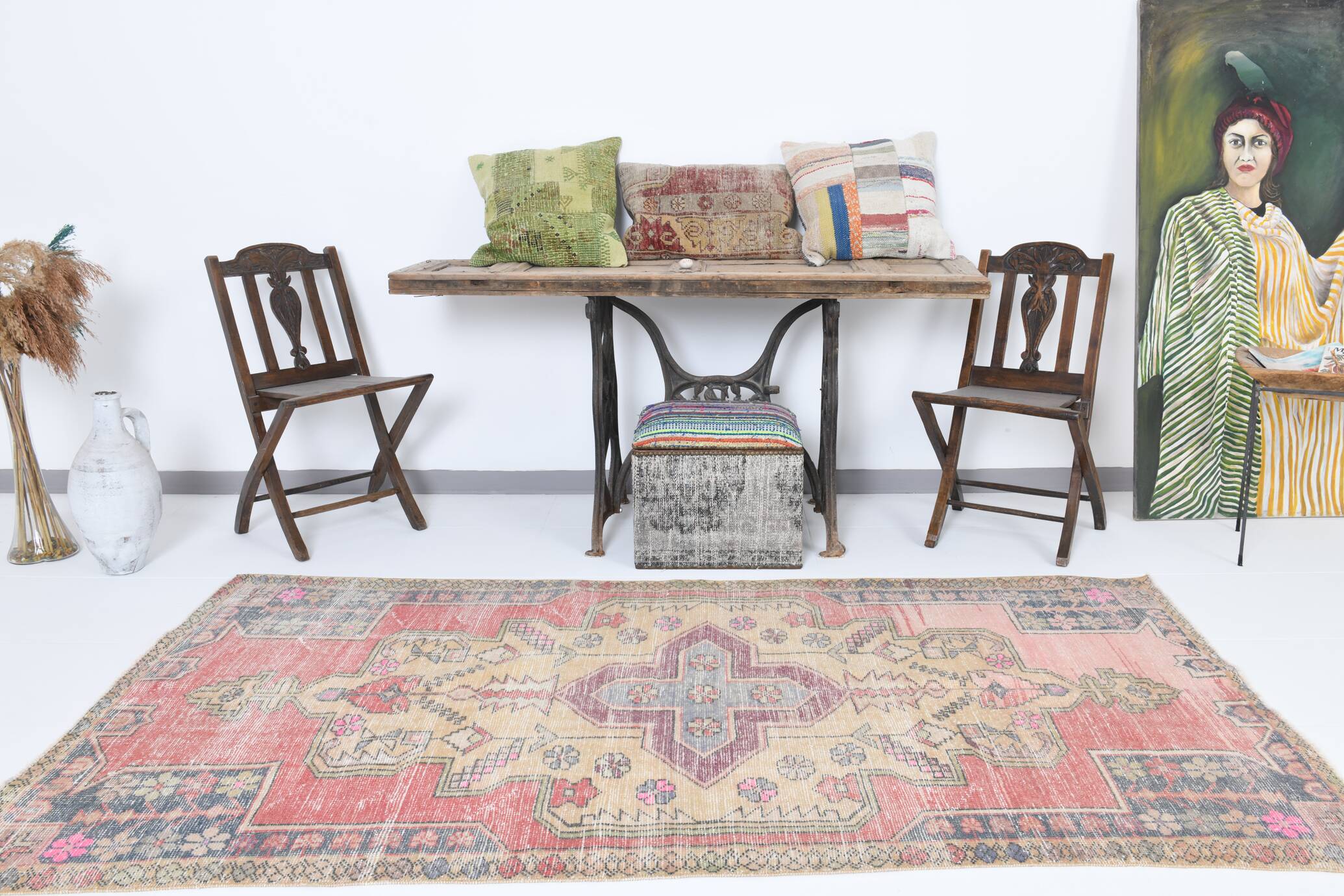 4x8 Rug For Living Room Pale Red Oriental Antique Vintage Rug, 128x248Cm