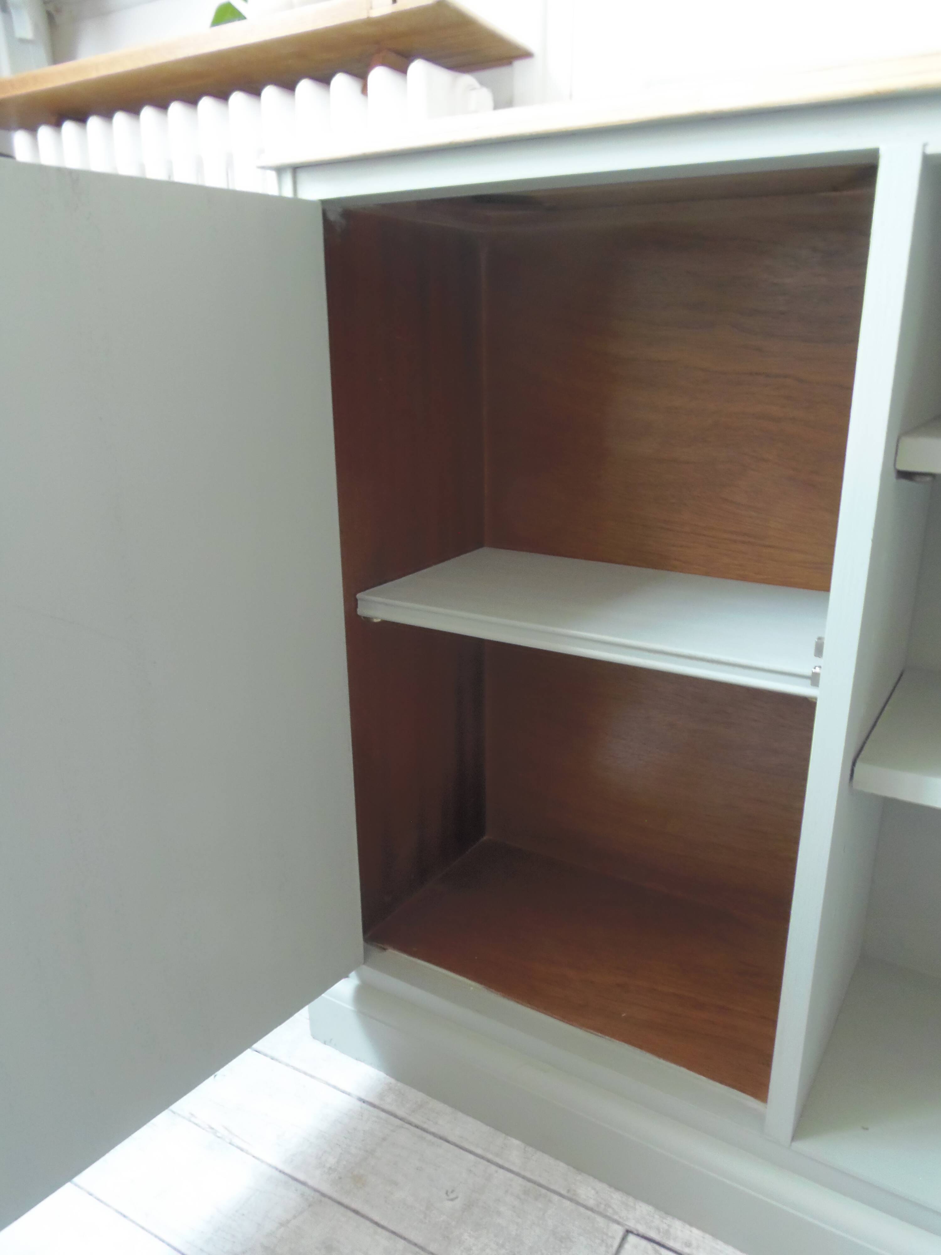 Furniture, vintage bookcase re-enchanted in verdigris, wooden top.