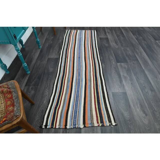 Vintage Turkish Oushak Handmade Wool Cotton Green Runner Rug 80x232