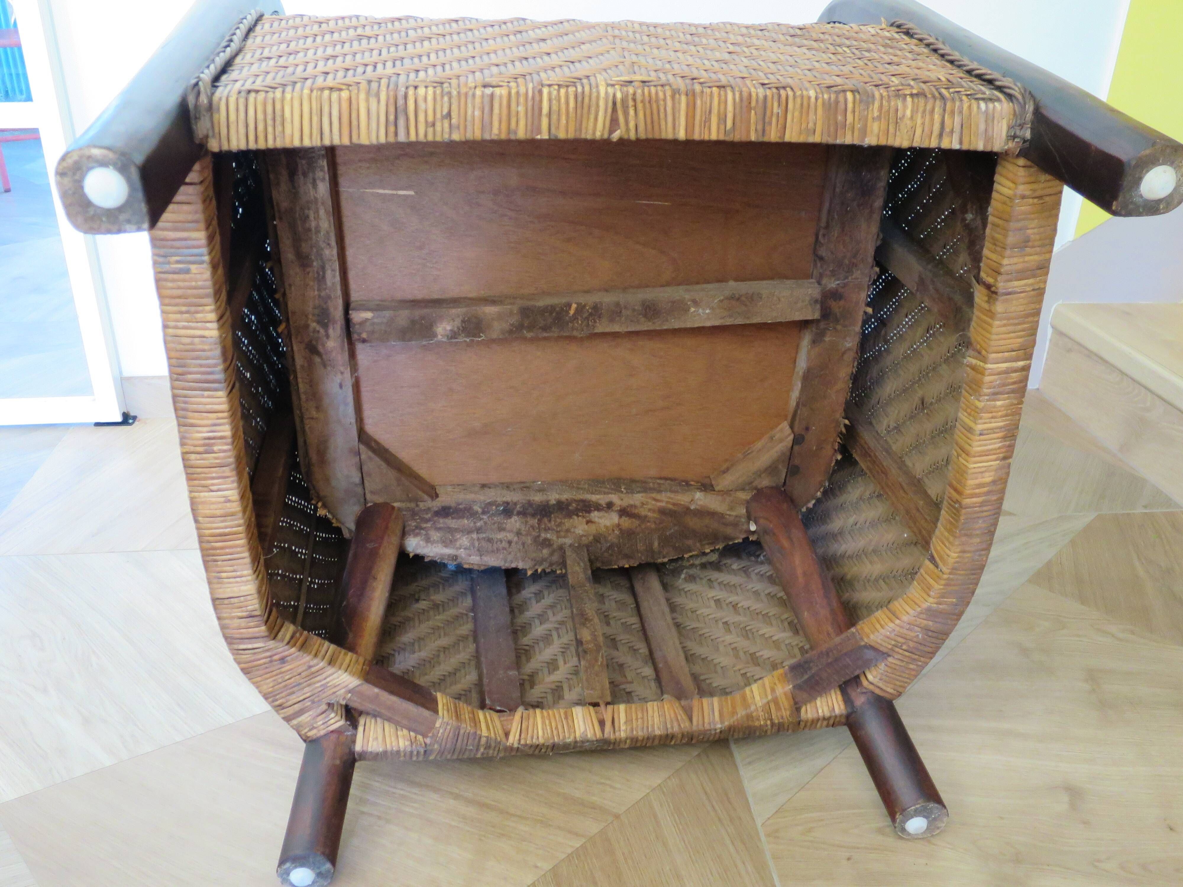 Colonial style armchair - woven rattan and exotic wood - vintage
