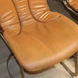 Series of 6 vintage Cidue Italy chairs in leather and metal, 1970s