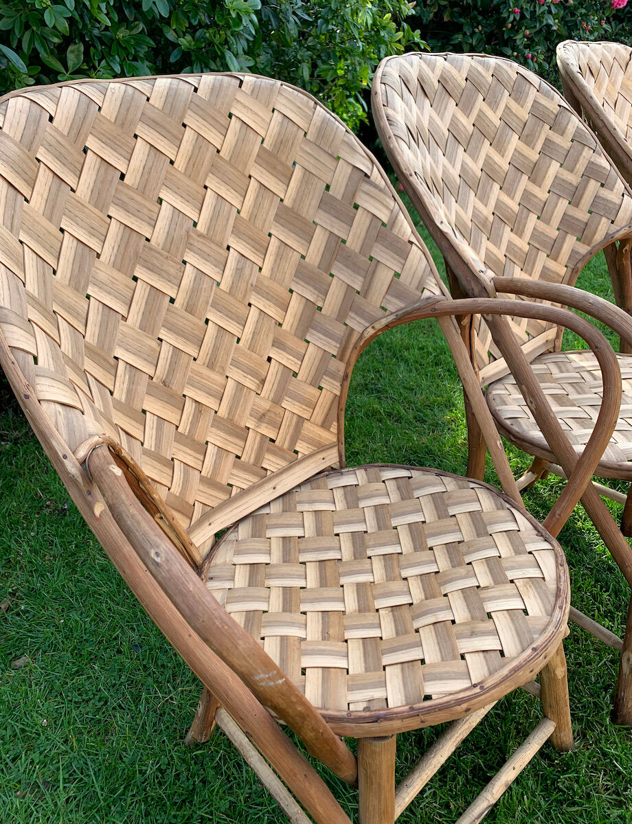 Trio of braided chestnut chairs
