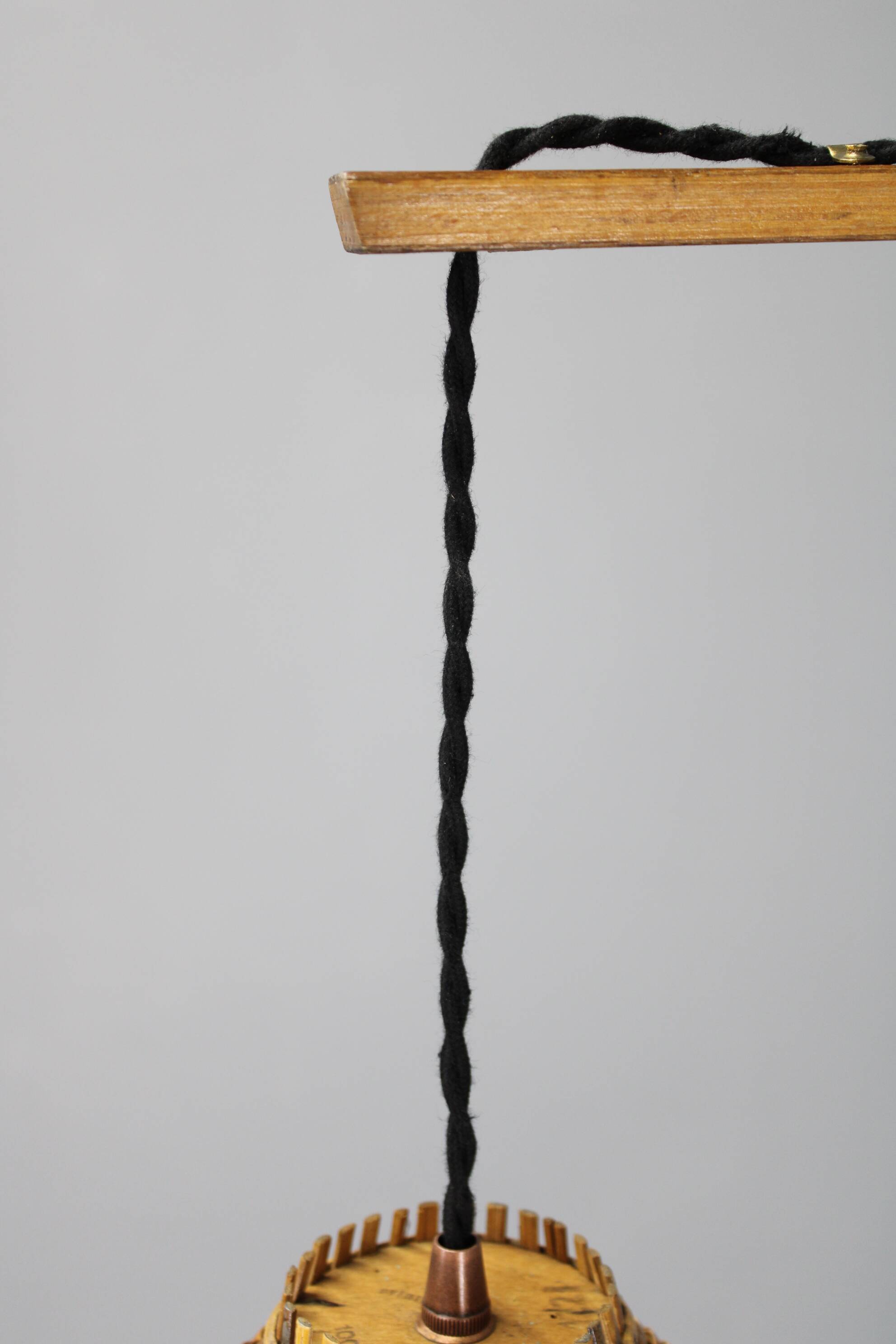 Adjustable oak and wicker wall lamp, Czechoslovakia, 1970s