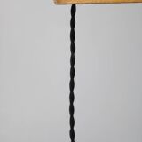 Adjustable oak and wicker wall lamp, Czechoslovakia, 1970s