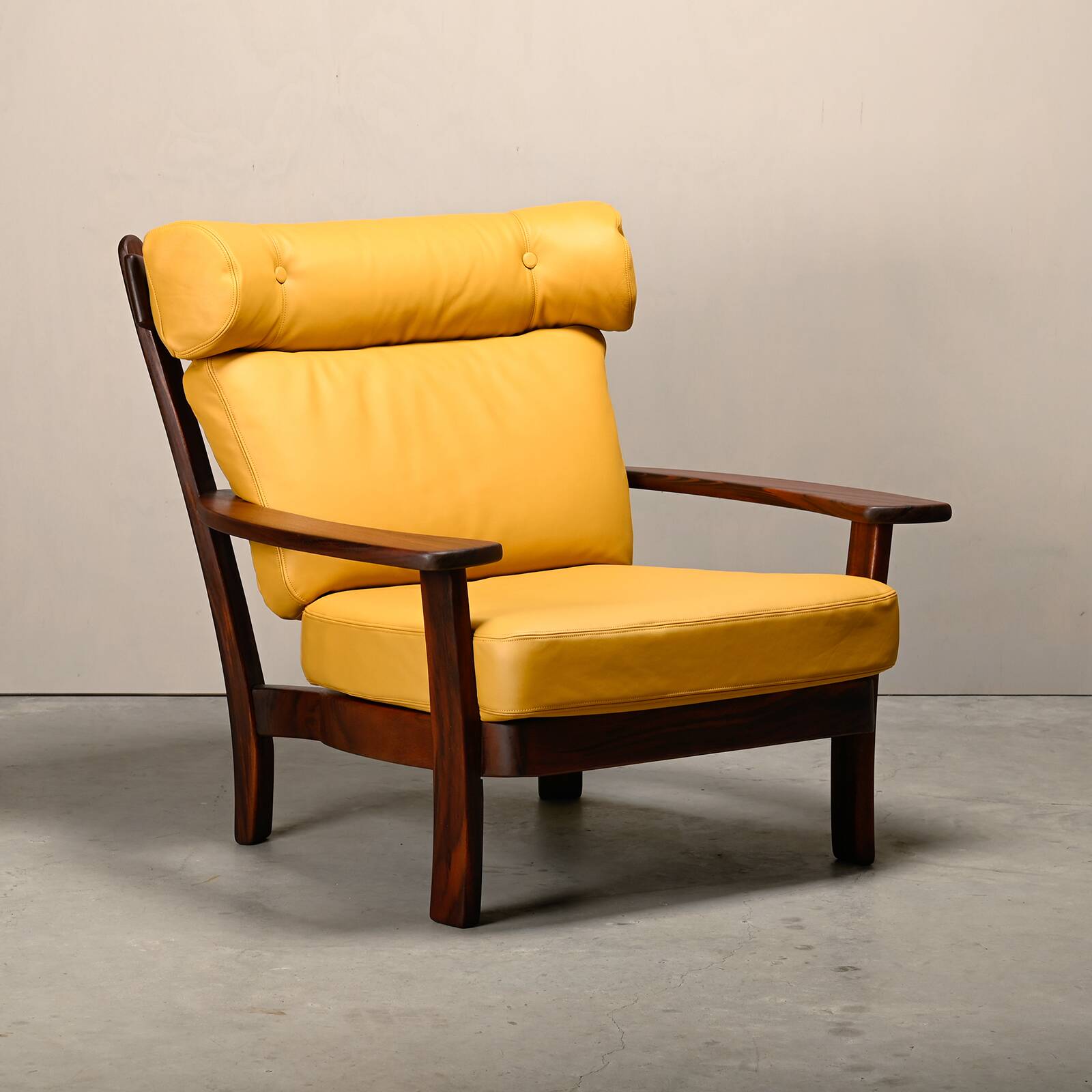 Brazilian Lounge Chair in Rosewood and Ochre Leather