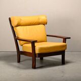 Brazilian Lounge Chair in Rosewood and Ochre Leather