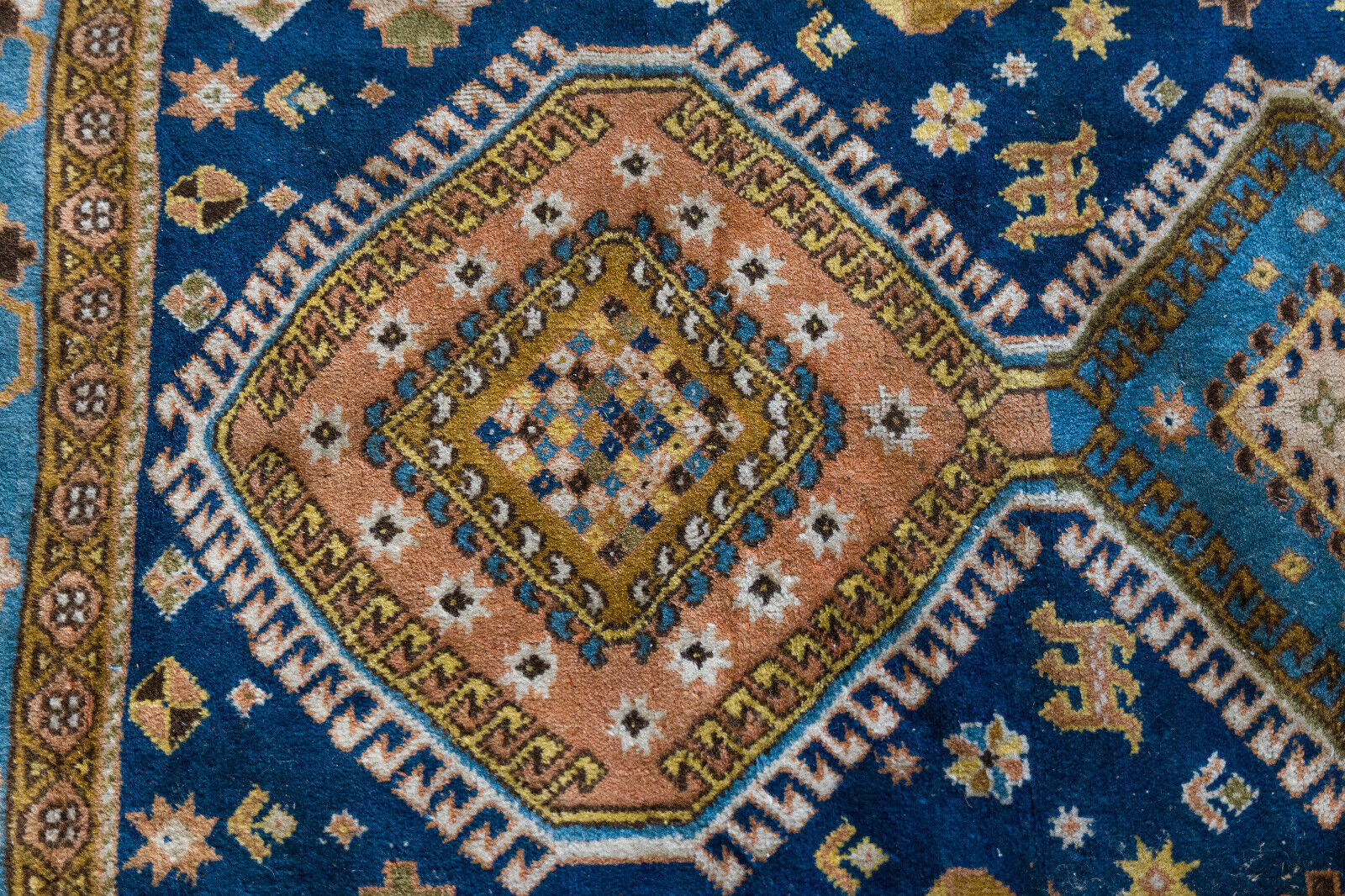 Oriental carpet 152 x 110 cm Blue background Handmade XXth