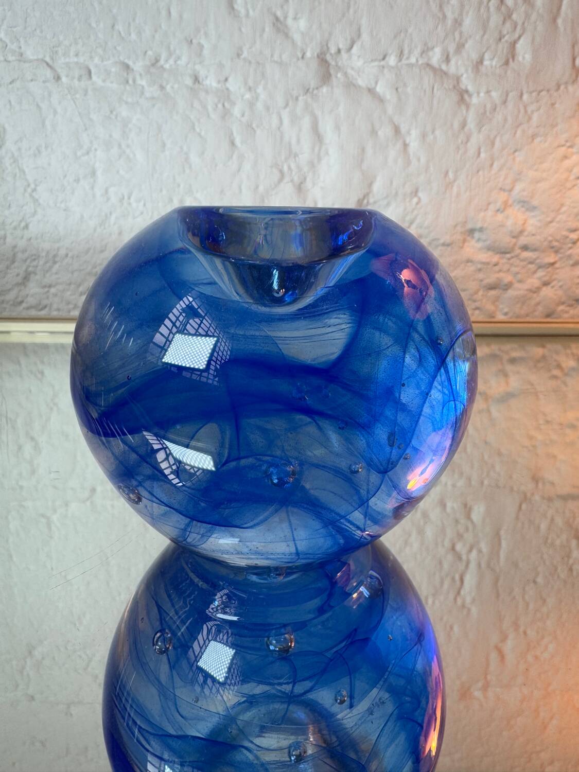 Kosta Boda blue glass candlestick from the 1980s