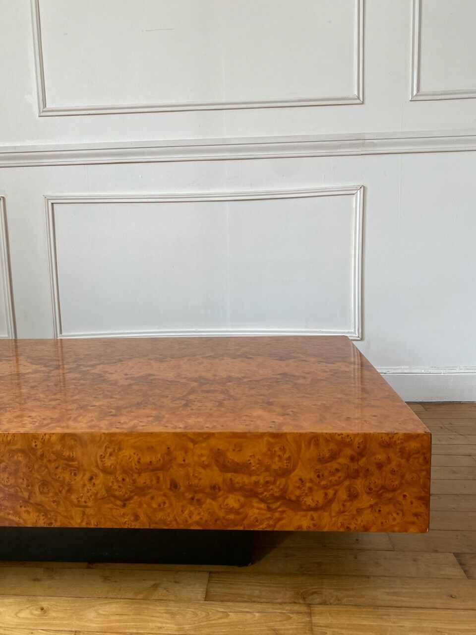 Coffee table in elm magnifying glass Rochebobois vintage