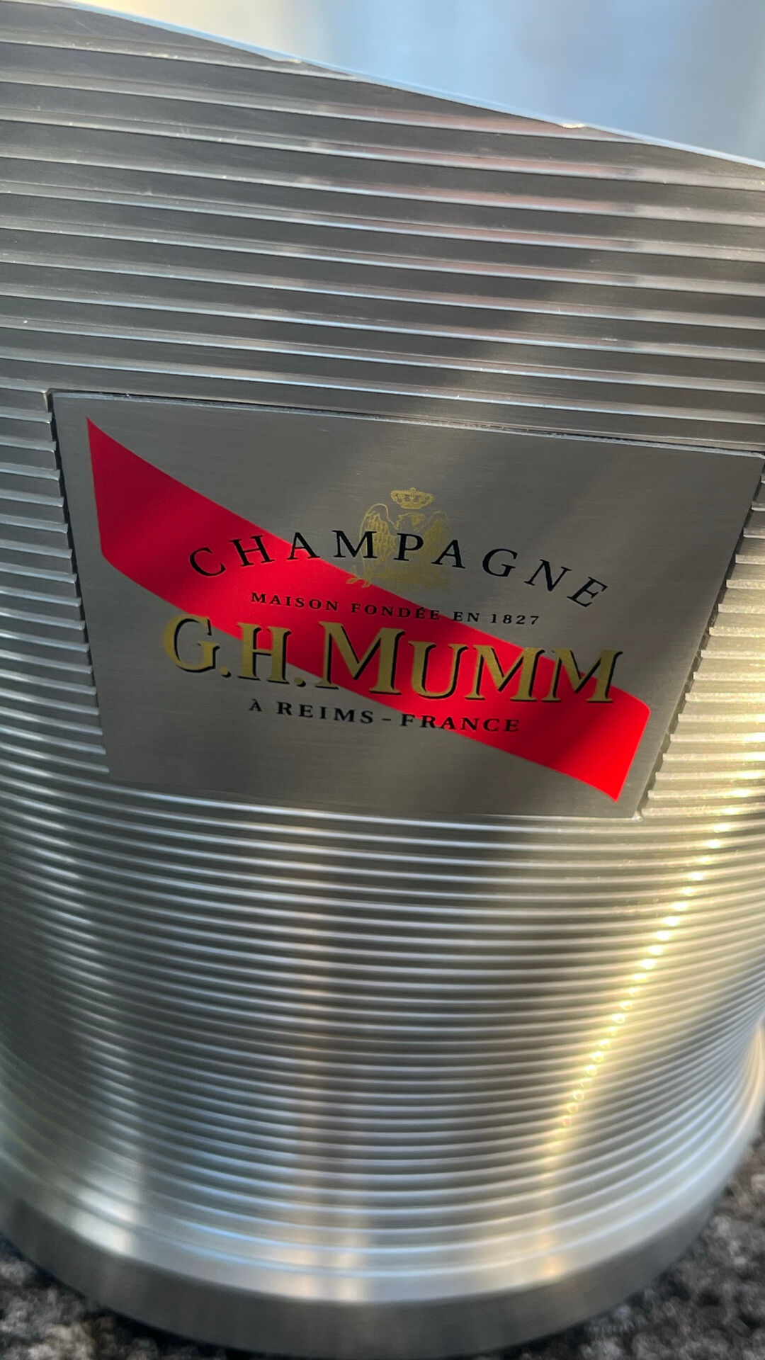 Mumm champagne bucket, vintage pewter vasque