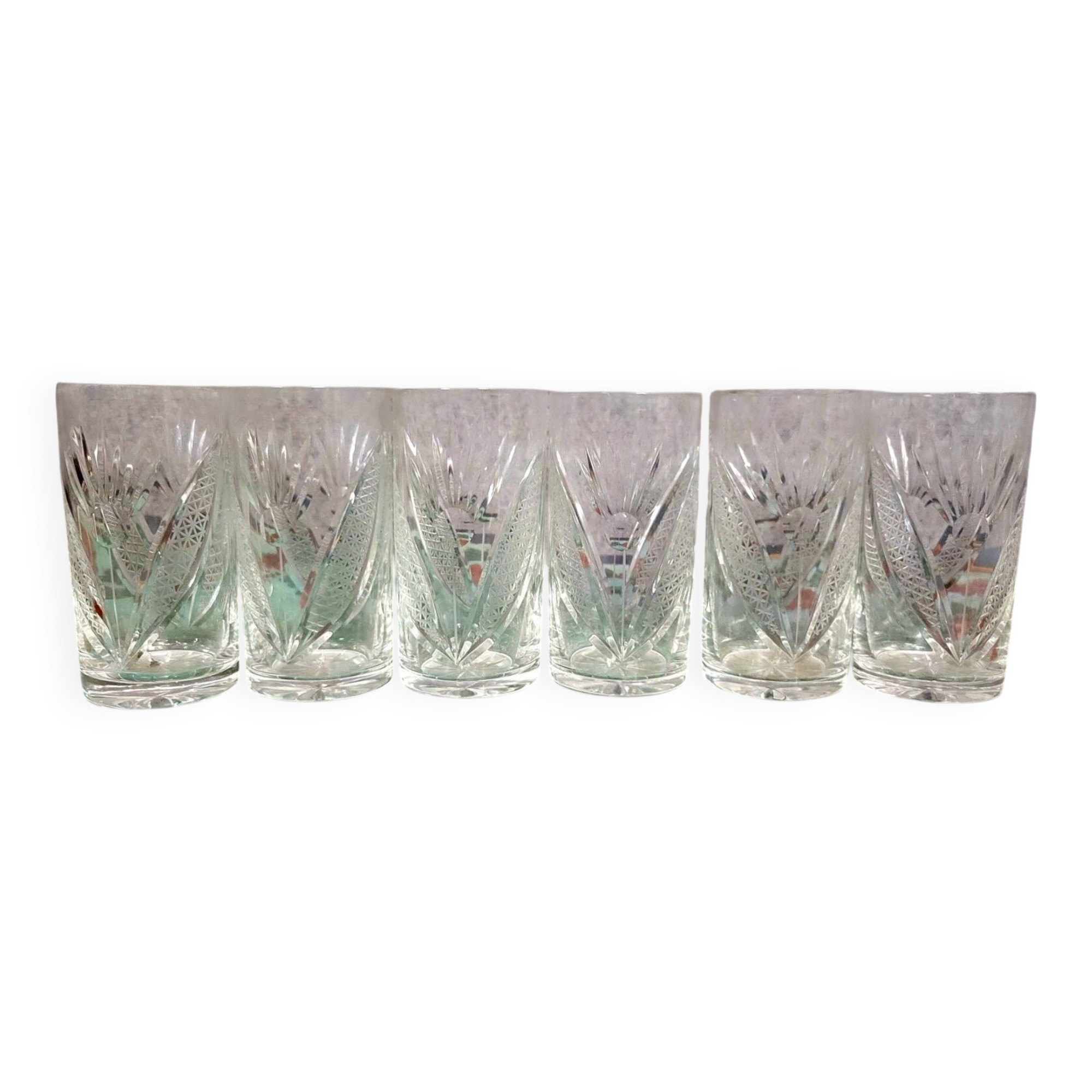 6 engraved crystal lemonade glasses from the Art Deco period