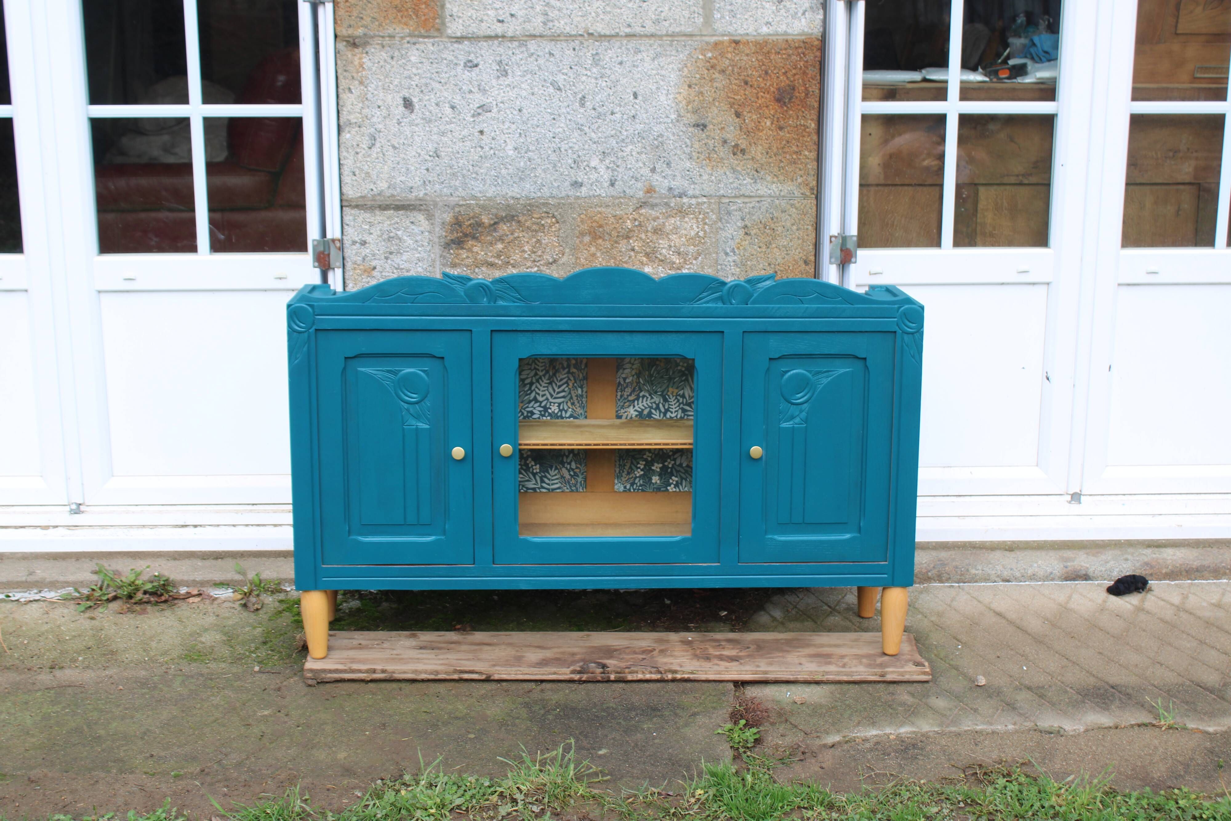 Renovated antique sideboard – Petrol blue V33 – Vintage / Art Deco style