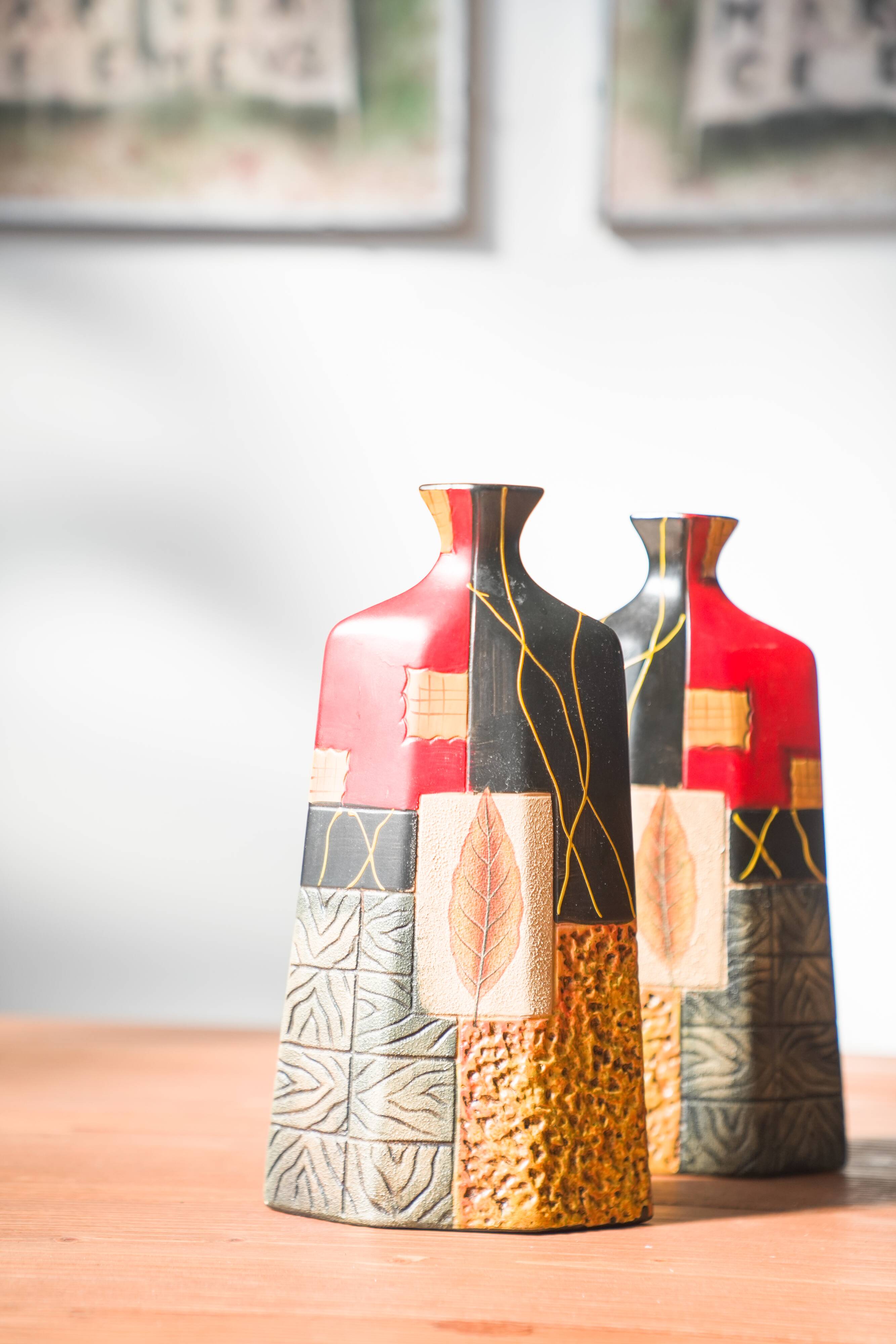 Pair of 1980s-90s Terracotta Vases – Geometric and Textured Design