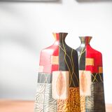 Pair of 1980s-90s Terracotta Vases – Geometric and Textured Design