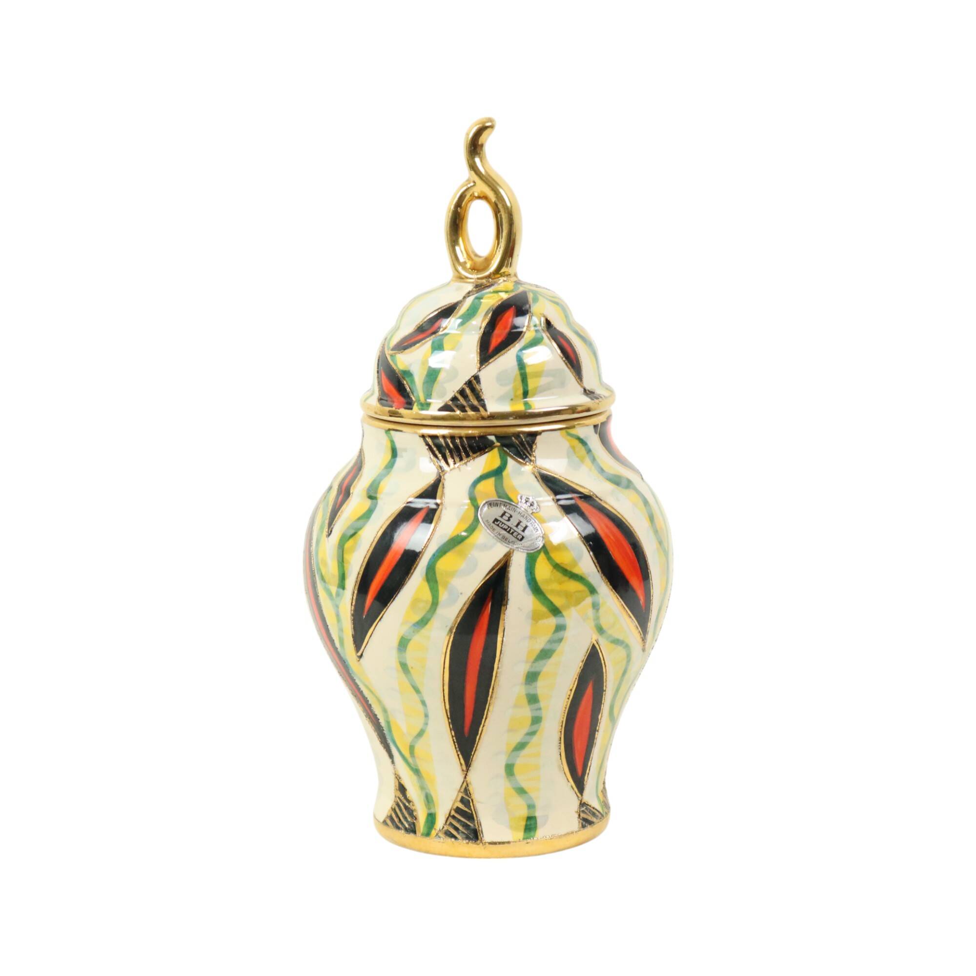 Fifties Lidded Vase H. Bequet Jupiter Hand Painted Ceramics