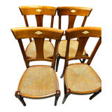 Set of 4 wooden and straw chairs