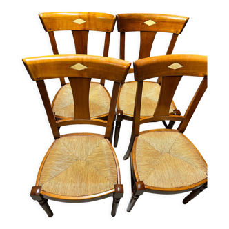 Lot de 4 chaises bois et paille