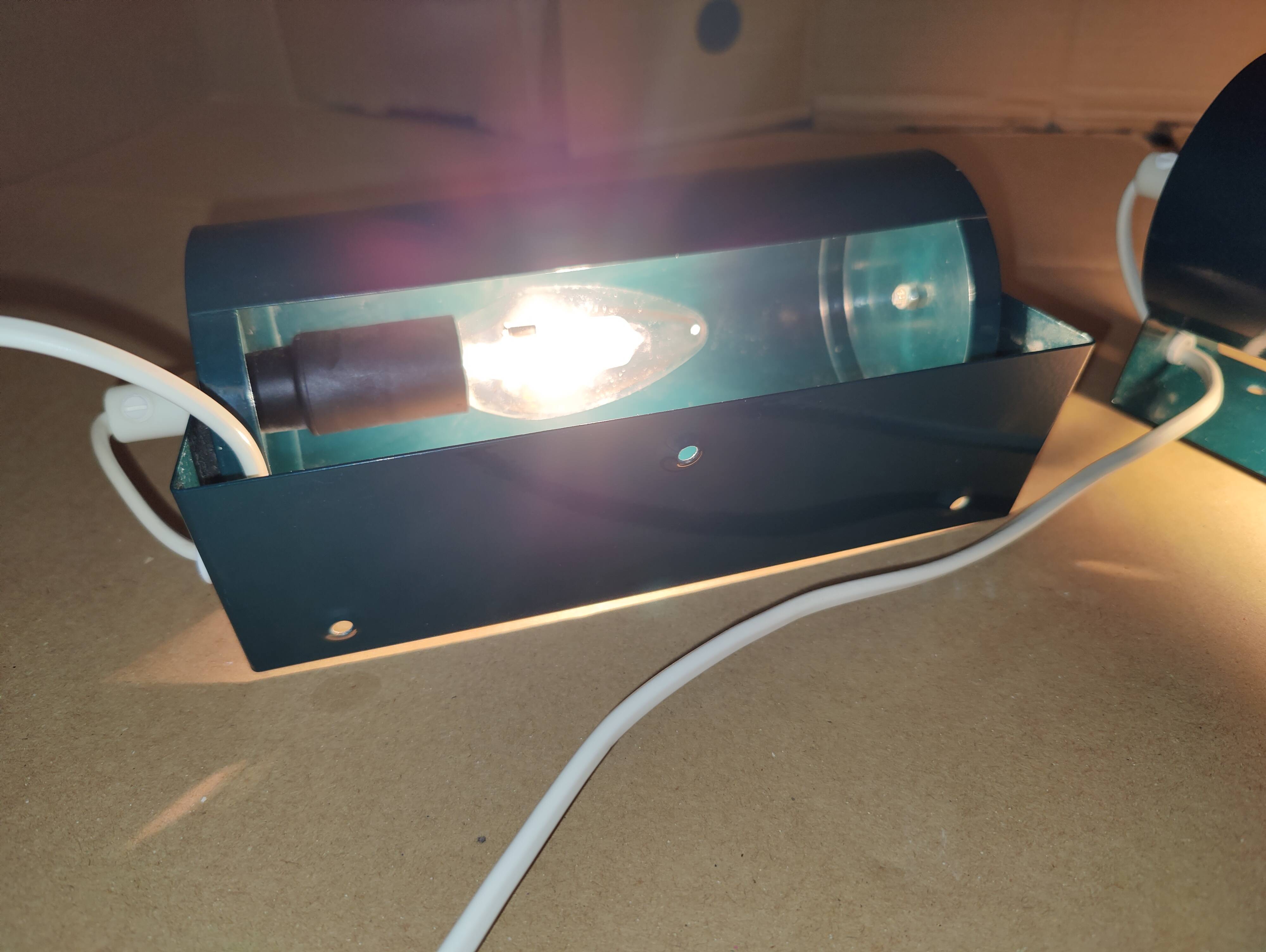 Pair of green Lod type v413 roller wall lights from Ikea.