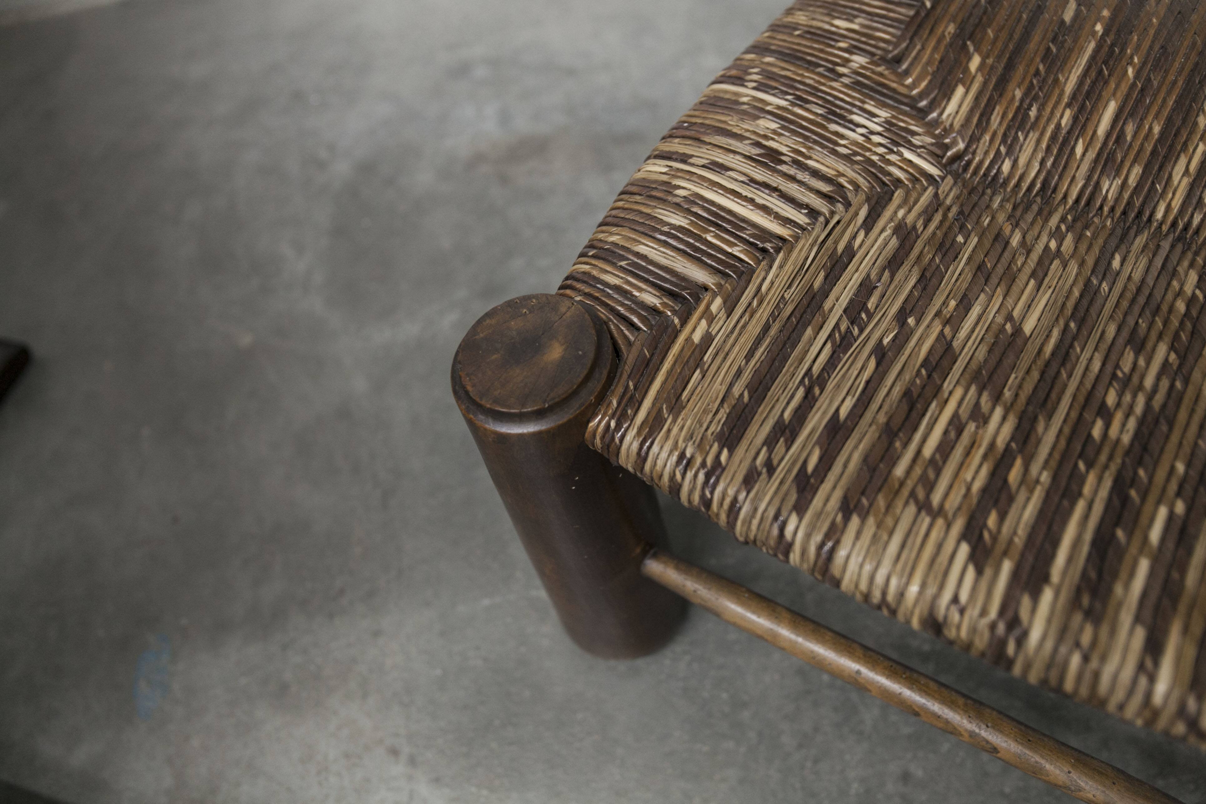 Brutalist children's chair by Charles Doudouyt 1960 oak and wicker