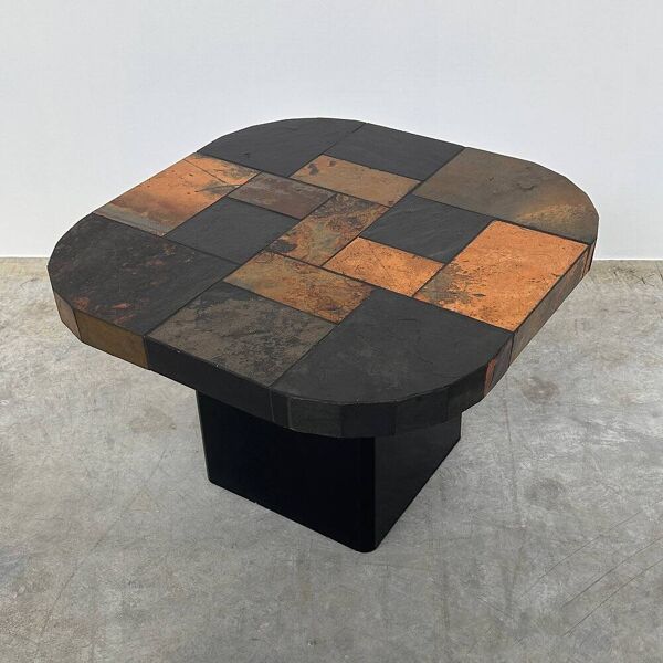 Table basse en mosaïque vintage, table basse en carreaux de pierre, table de cocktail brutaliste