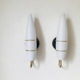 Pair of modernist wall lights in opaline brass white flame 1960 vintage minimalist