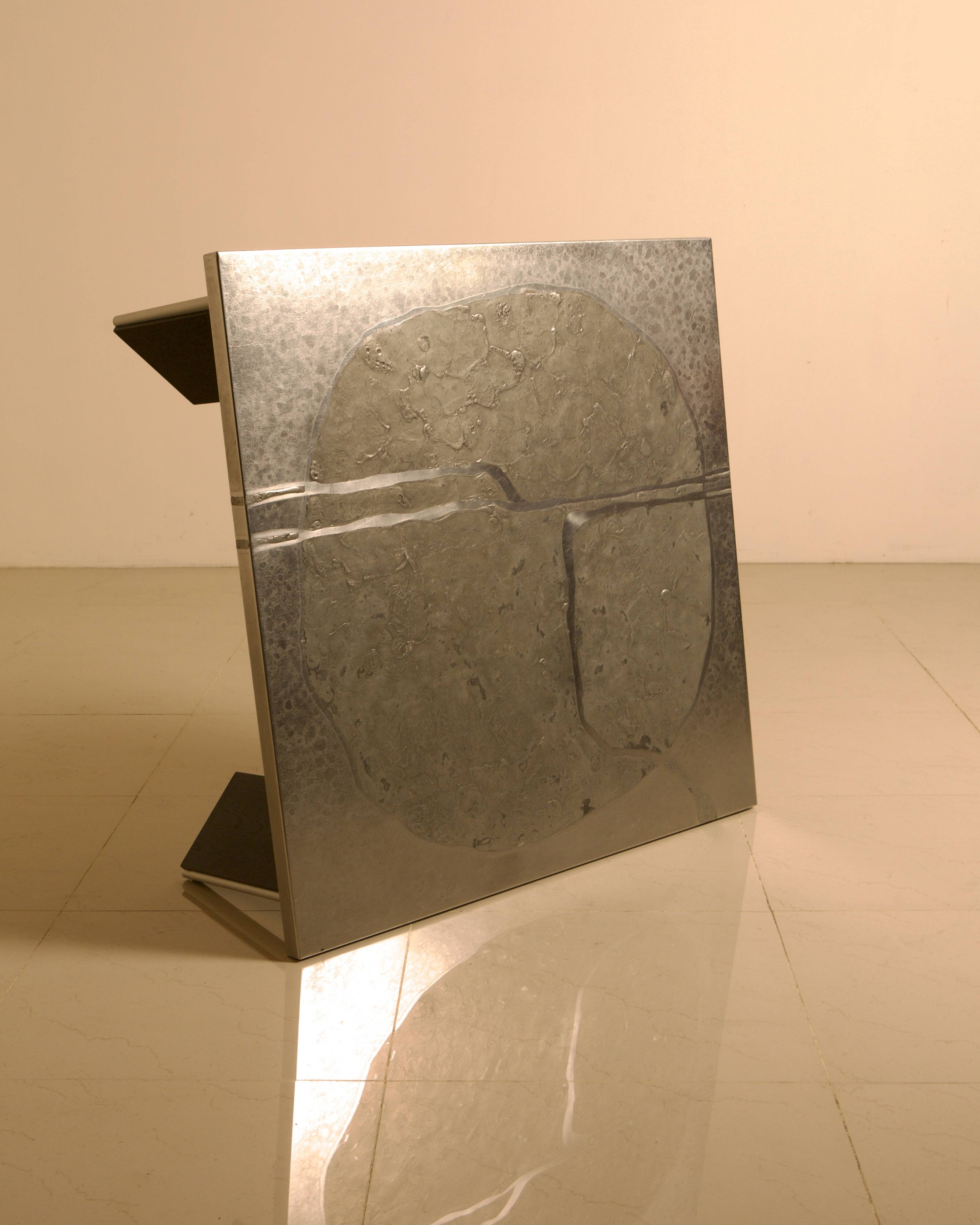 Sculptural coffee table in wood and steel by Heinz Lilienthal 60s