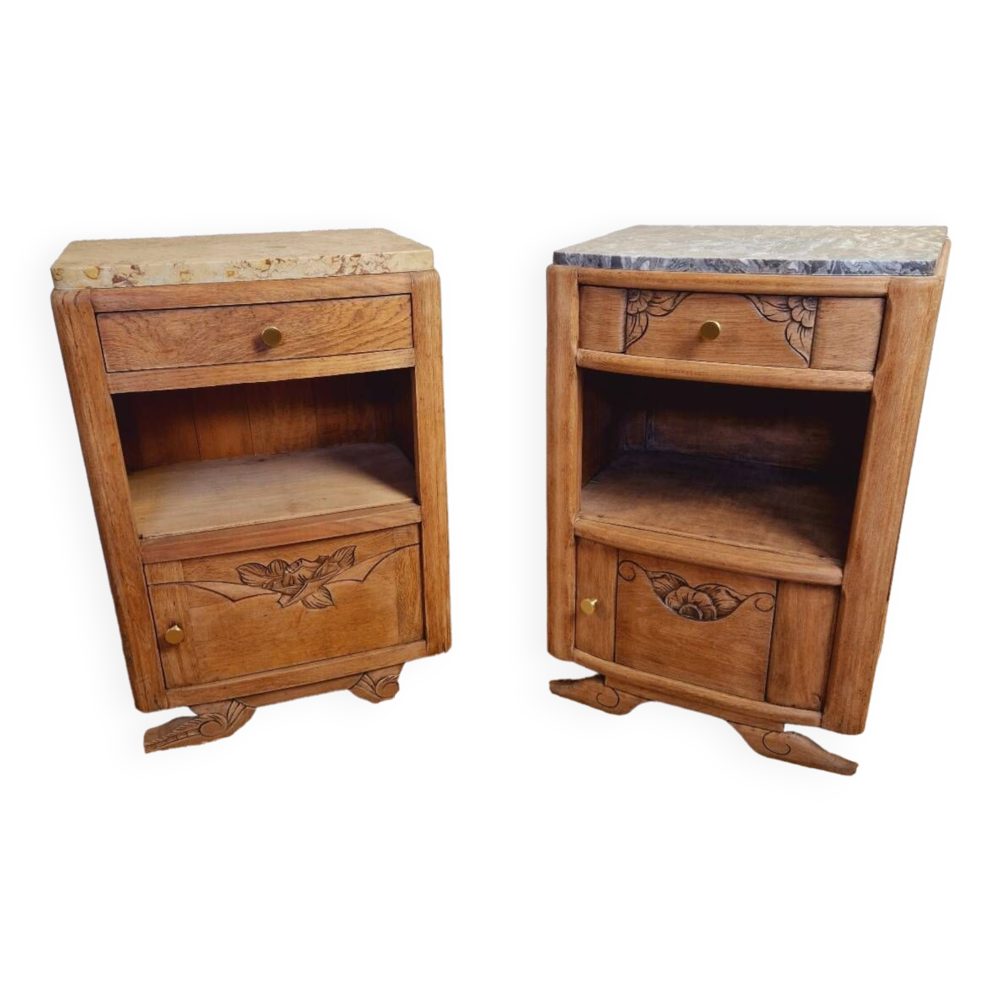 Pair of art deco oak bedside tables