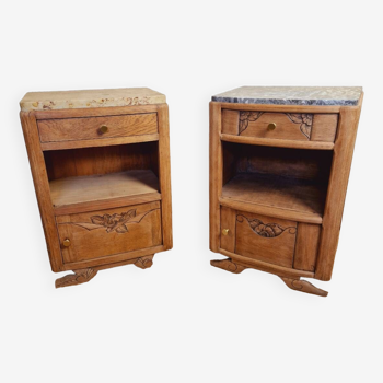 Pair of art deco oak bedside tables