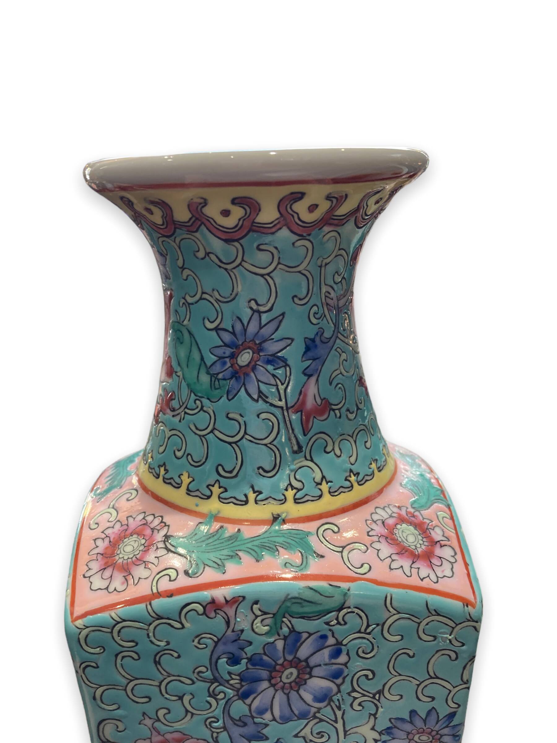 Vase Balustre Chinese Base Square Background Turquoise Background