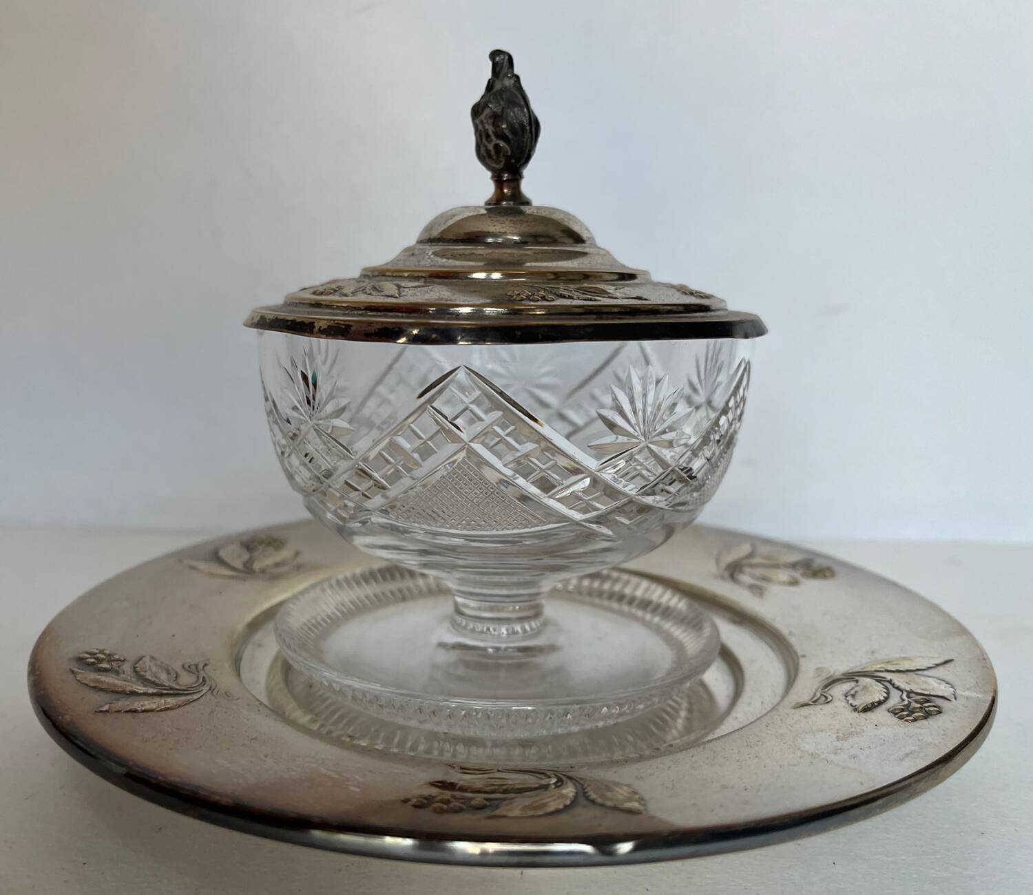Crystal and silver-plated jam jar