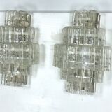Pair of XL clear murano glass elements wall lamps produced in Italy during the 70s. Attributable to