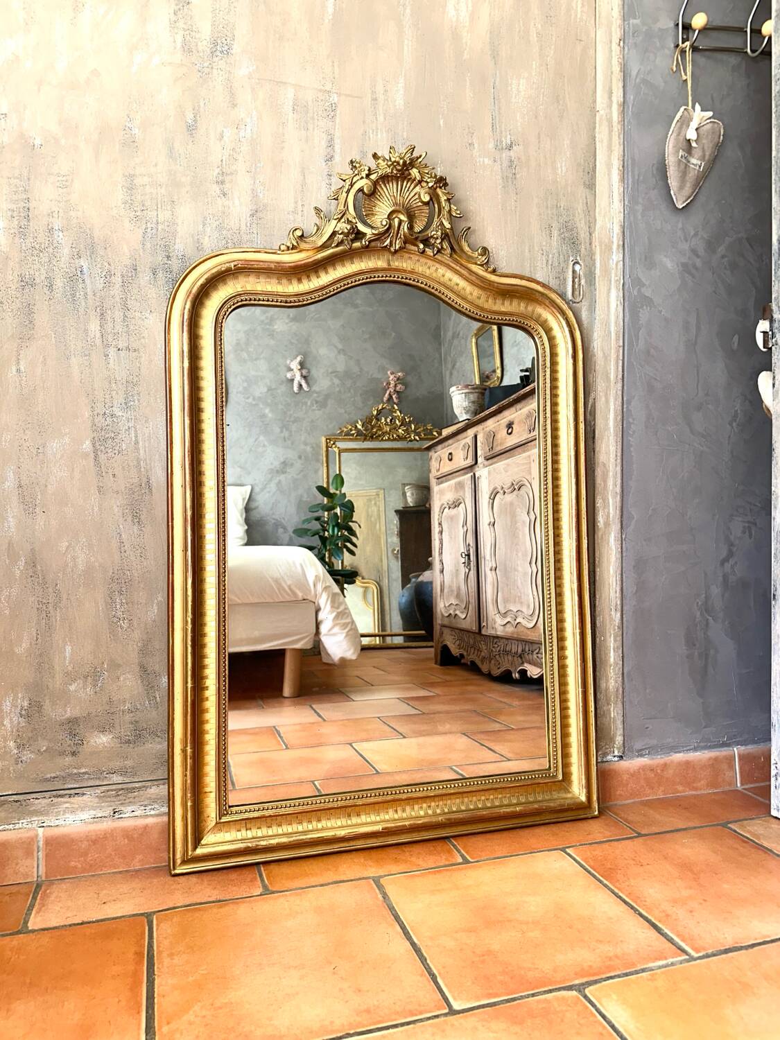 Antique Louis-Philippe mirror with pediment, 19th century
