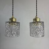Pair of antique vintage glass pendant lights