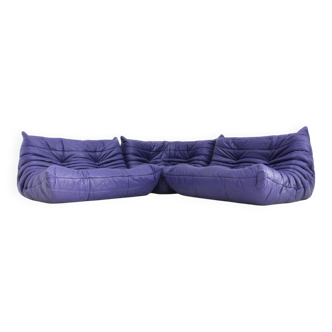 Togo sofa set purple leather by Michel Ducaroy for Ligne Roset 1990s