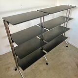 Large tubular bookcase shelves design from the 80s metal and wood vintage bauhaus style